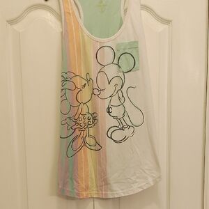 Disney White Tank with Pastel Rainbow Stripes and Pocket